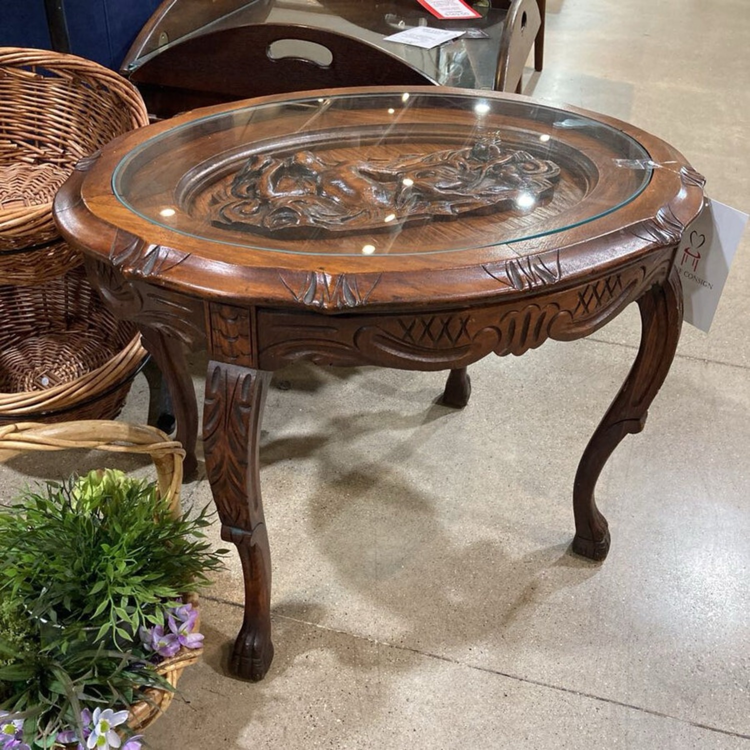 Antique Hand Carved Sculptural Side Table - image-2