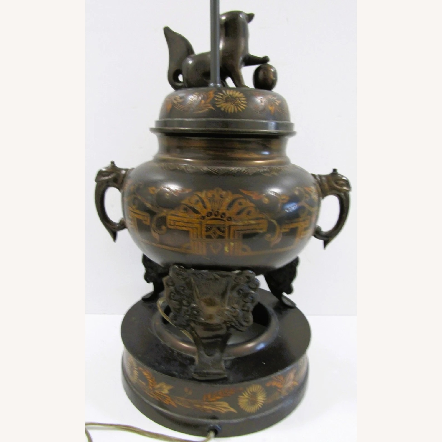1960s Marbro Bronze Censer Lamps Foo Dogs - image-16