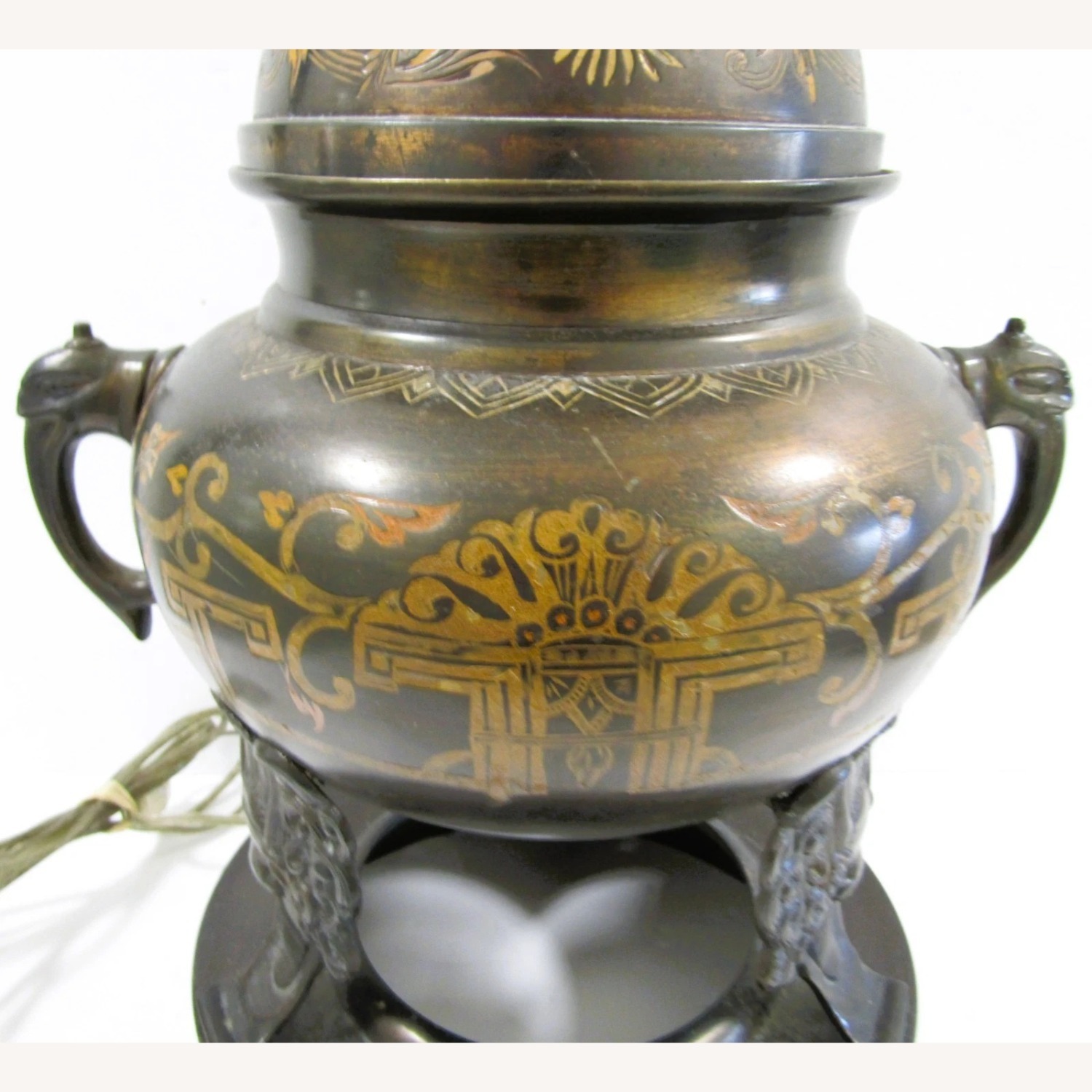 1960s Marbro Bronze Censer Lamps Foo Dogs - image-6