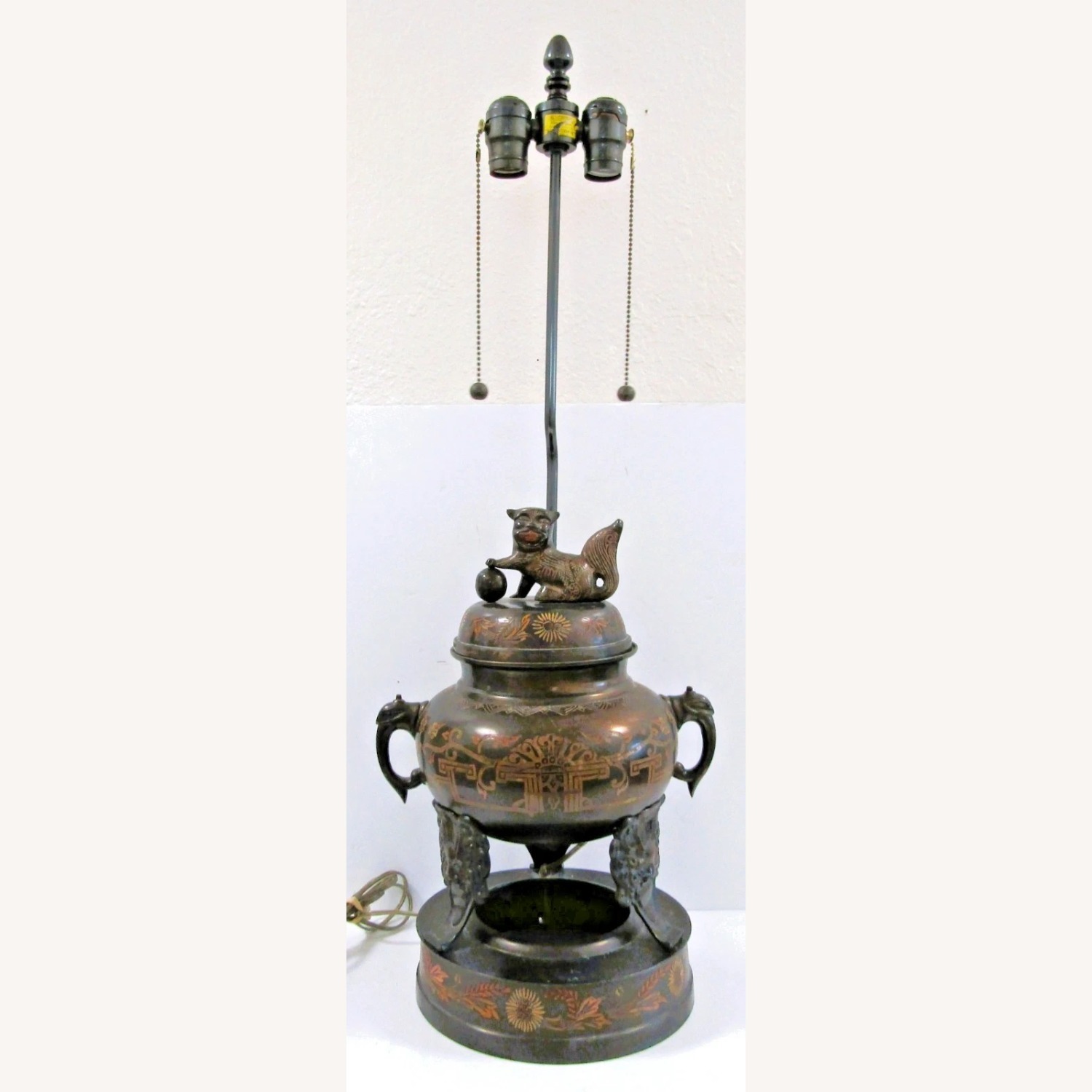1960s Marbro Bronze Censer Lamps Foo Dogs - image-4