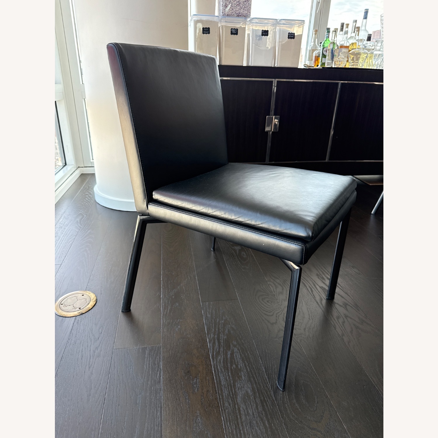 4 Minotti Black Leather Dining Chairs - image-1