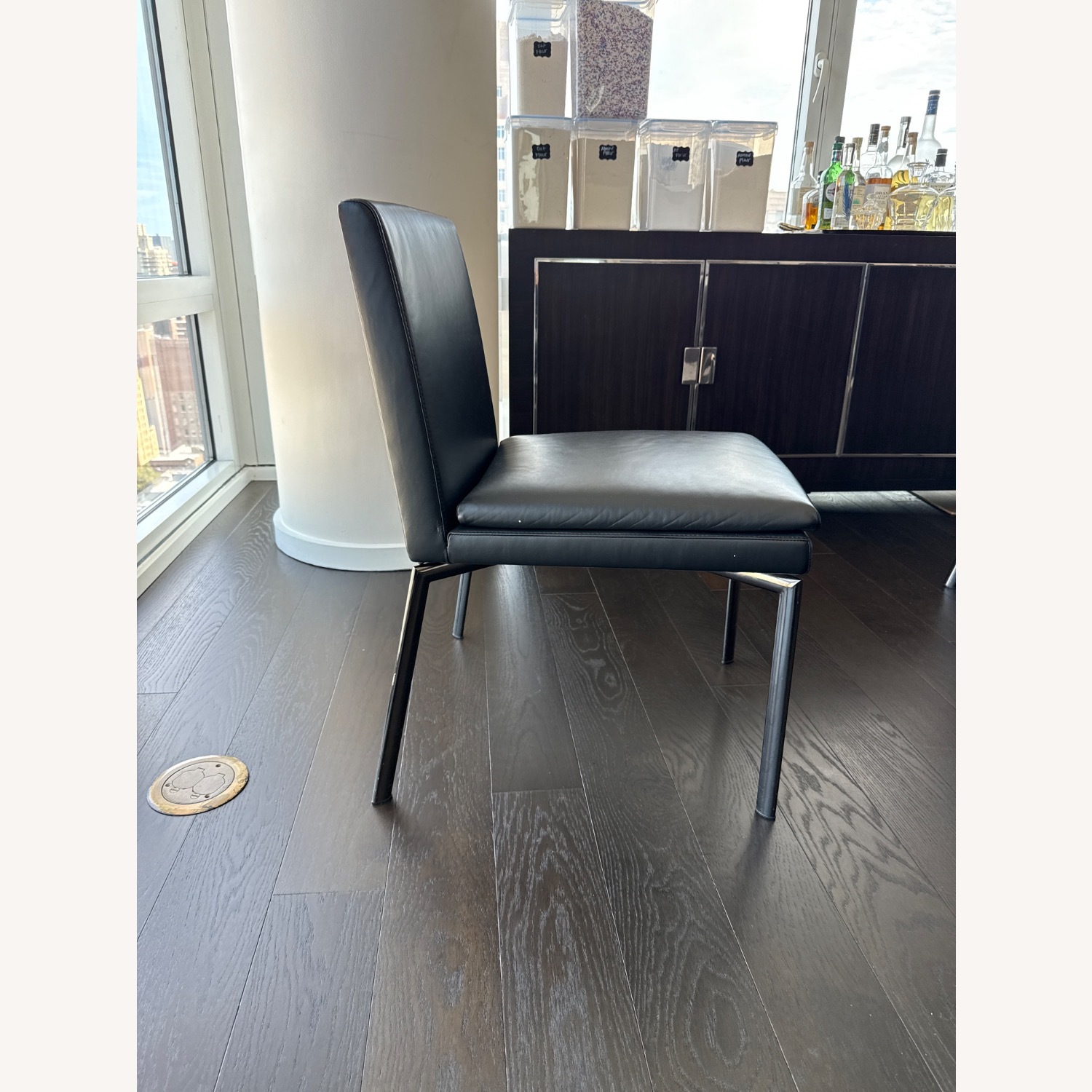 4 Minotti Black Leather Dining Chairs - image-2