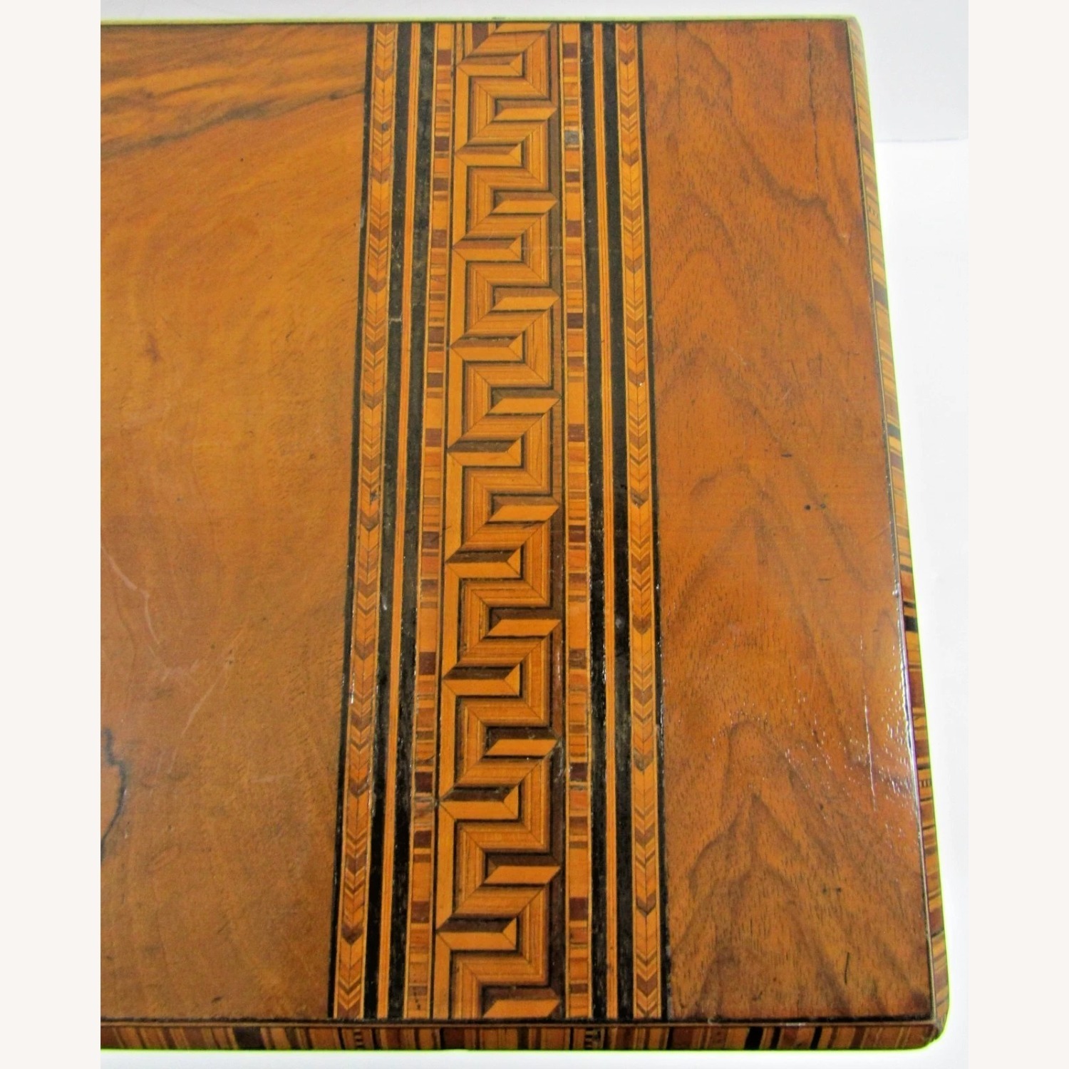 Victorian Walnut Parquetry Inlaid Writing Slope - image-14