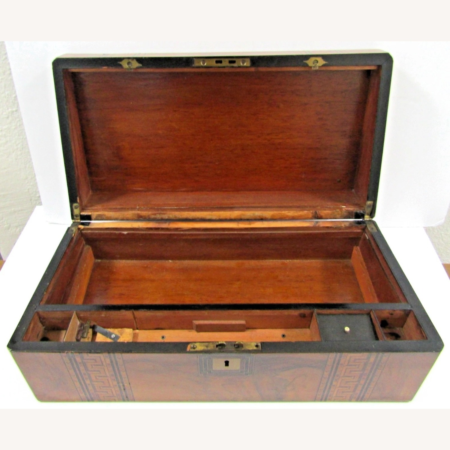Victorian Walnut Parquetry Inlaid Writing Slope - image-4