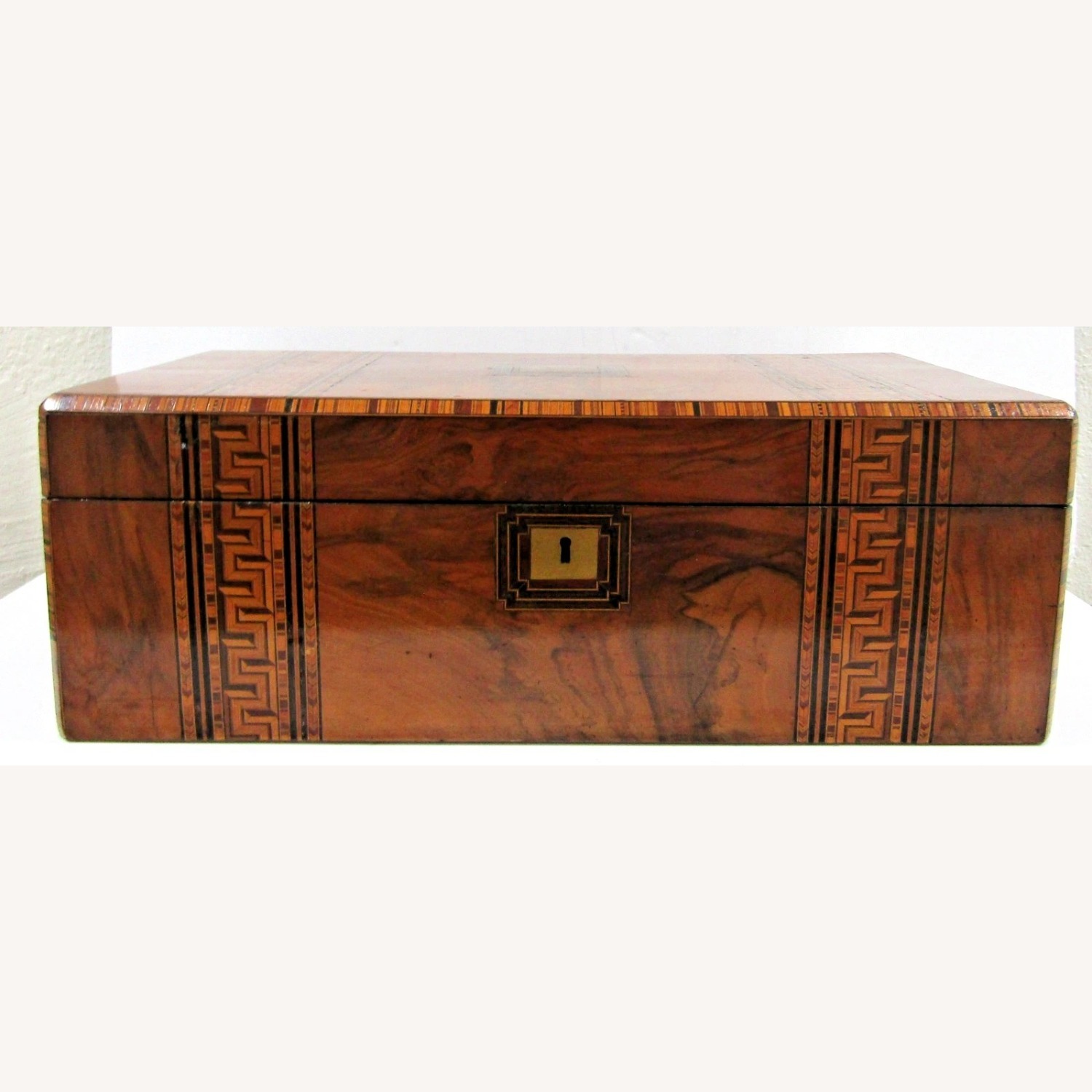 Victorian Walnut Parquetry Inlaid Writing Slope - image-2