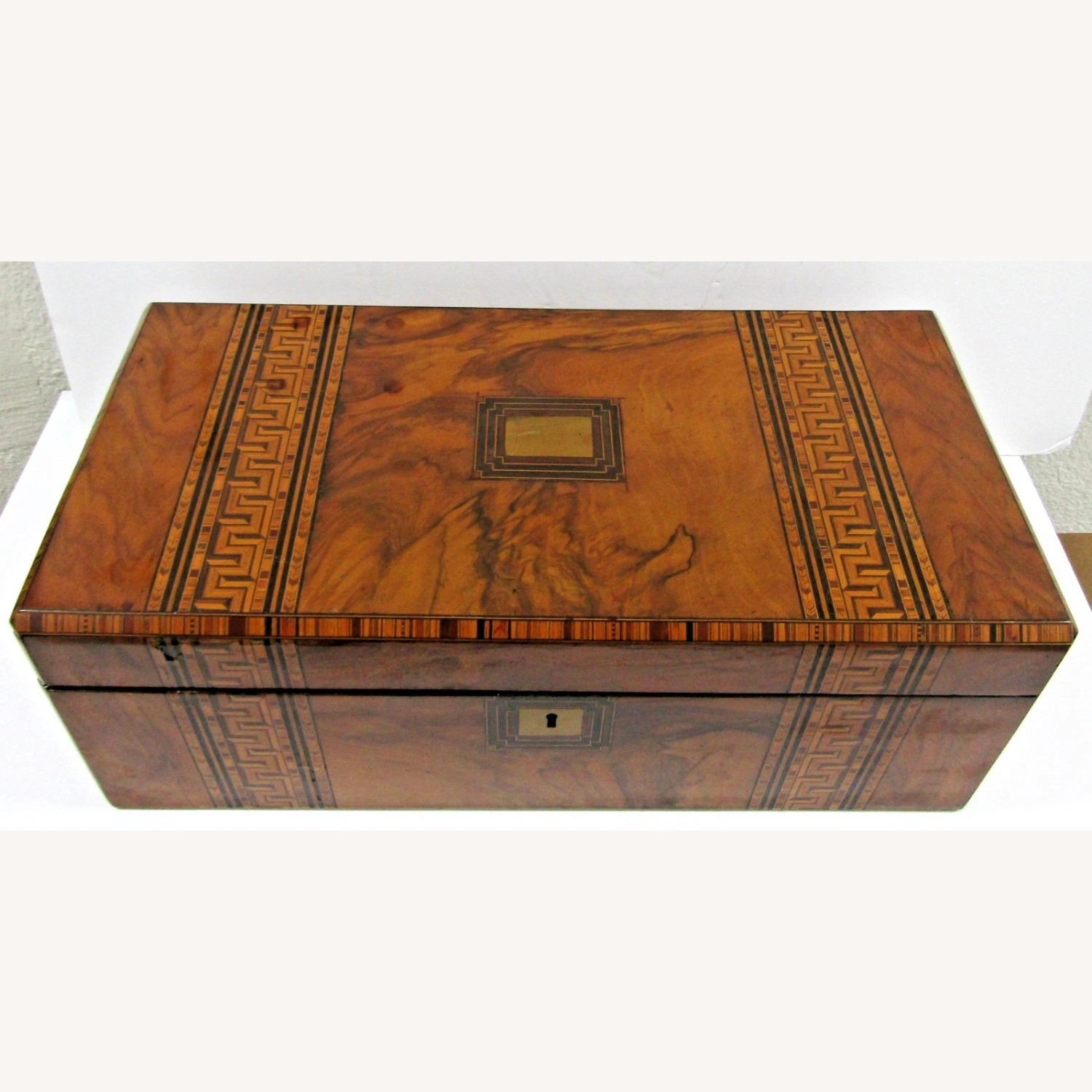 Victorian Walnut Parquetry Inlaid Writing Slope - image-3