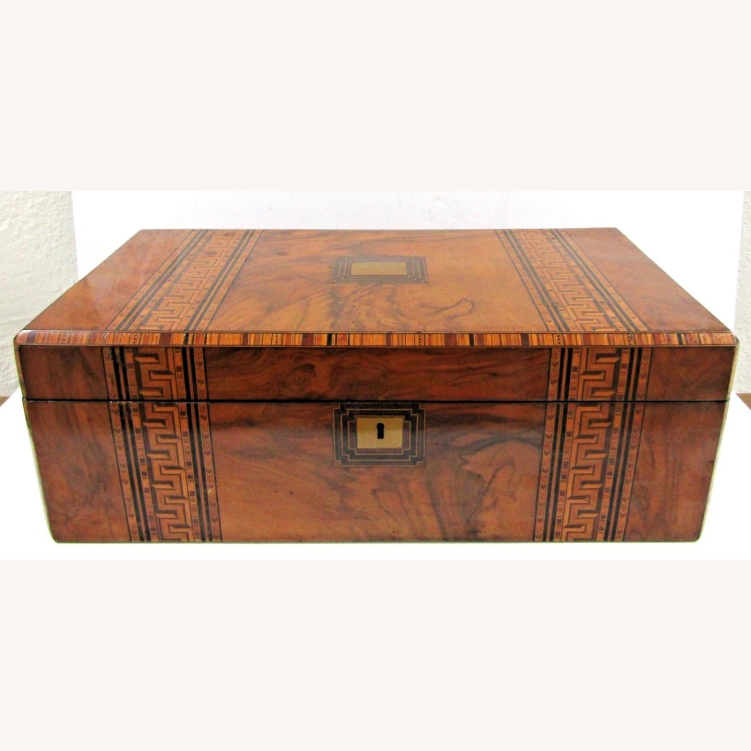 Victorian Walnut Parquetry Inlaid Writing Slope - image-1