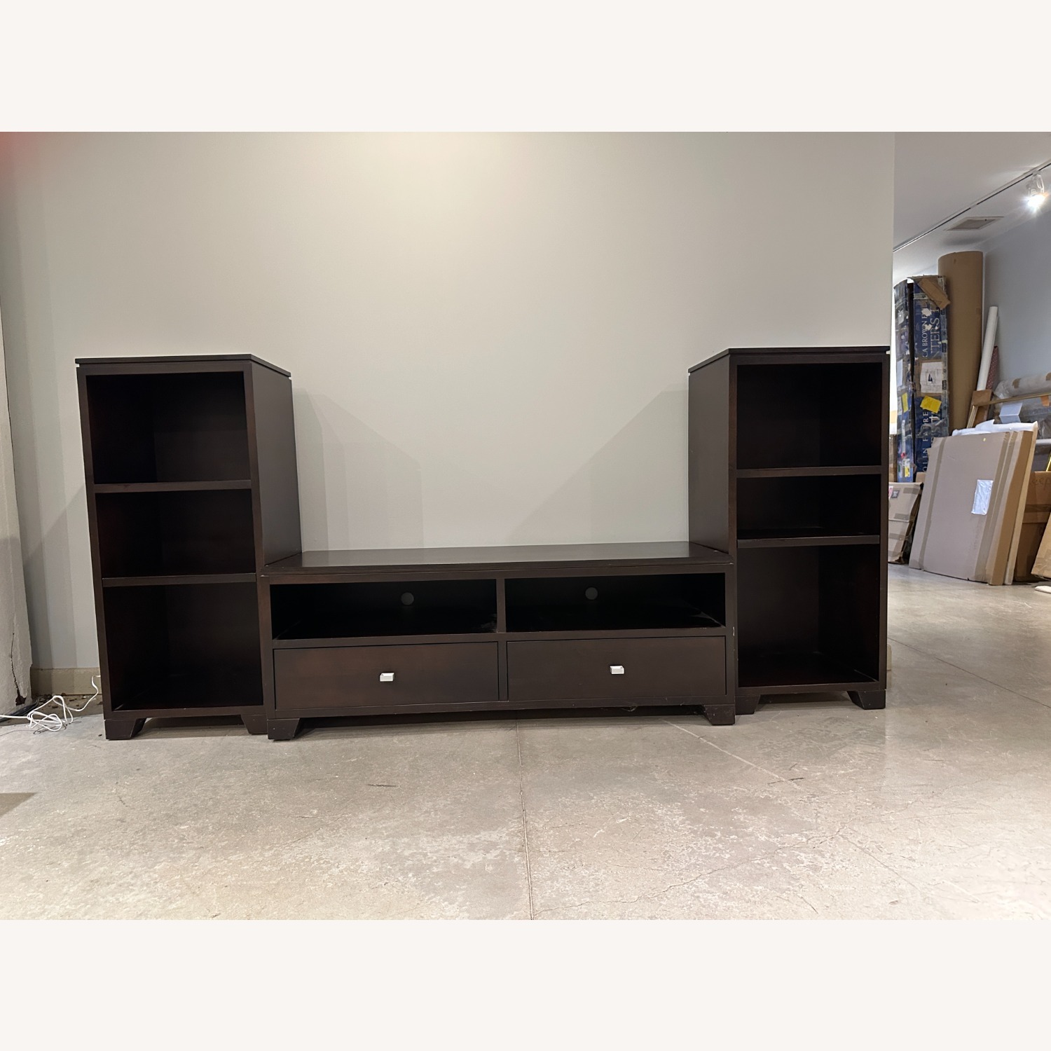 Crate & Barrel Dark Brown Wood Media Storage - image-1