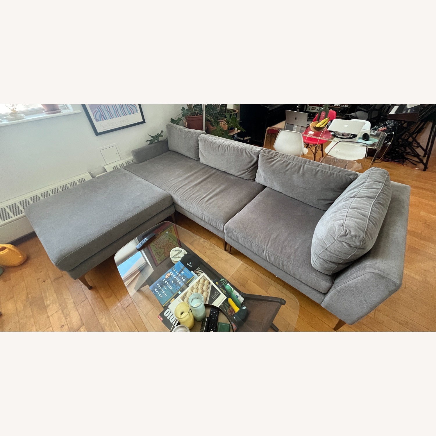 West Elm Andes Light Gray Velvet 3+ Piece Sectional - image-2