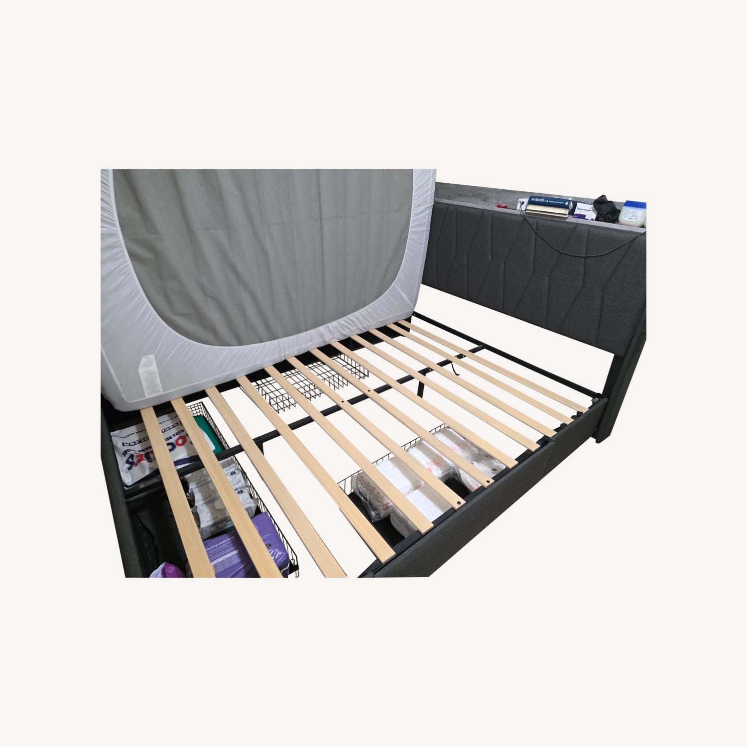 Dark Gray Jute Queen Bed - image-0