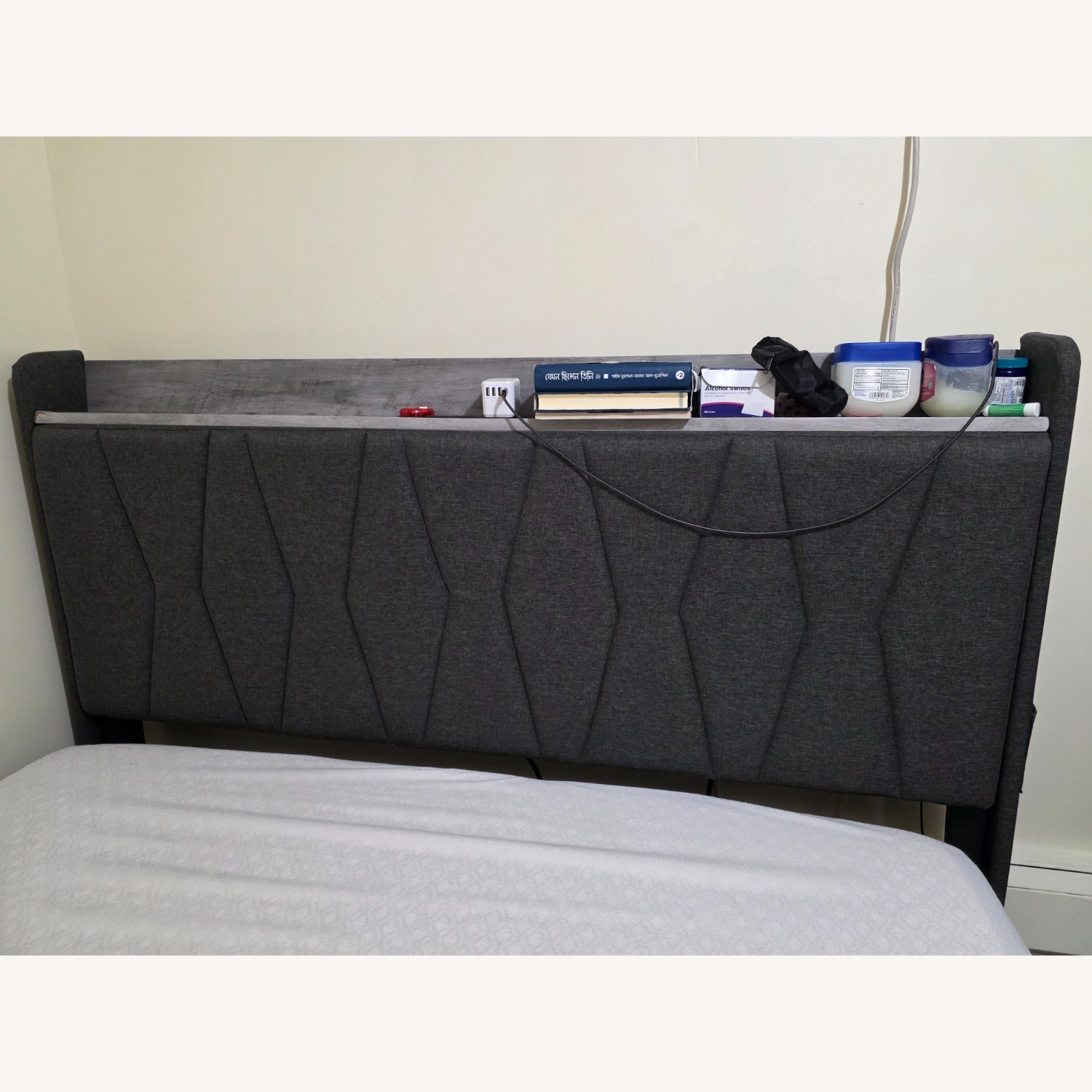 Dark Gray Jute Queen Bed - image-2