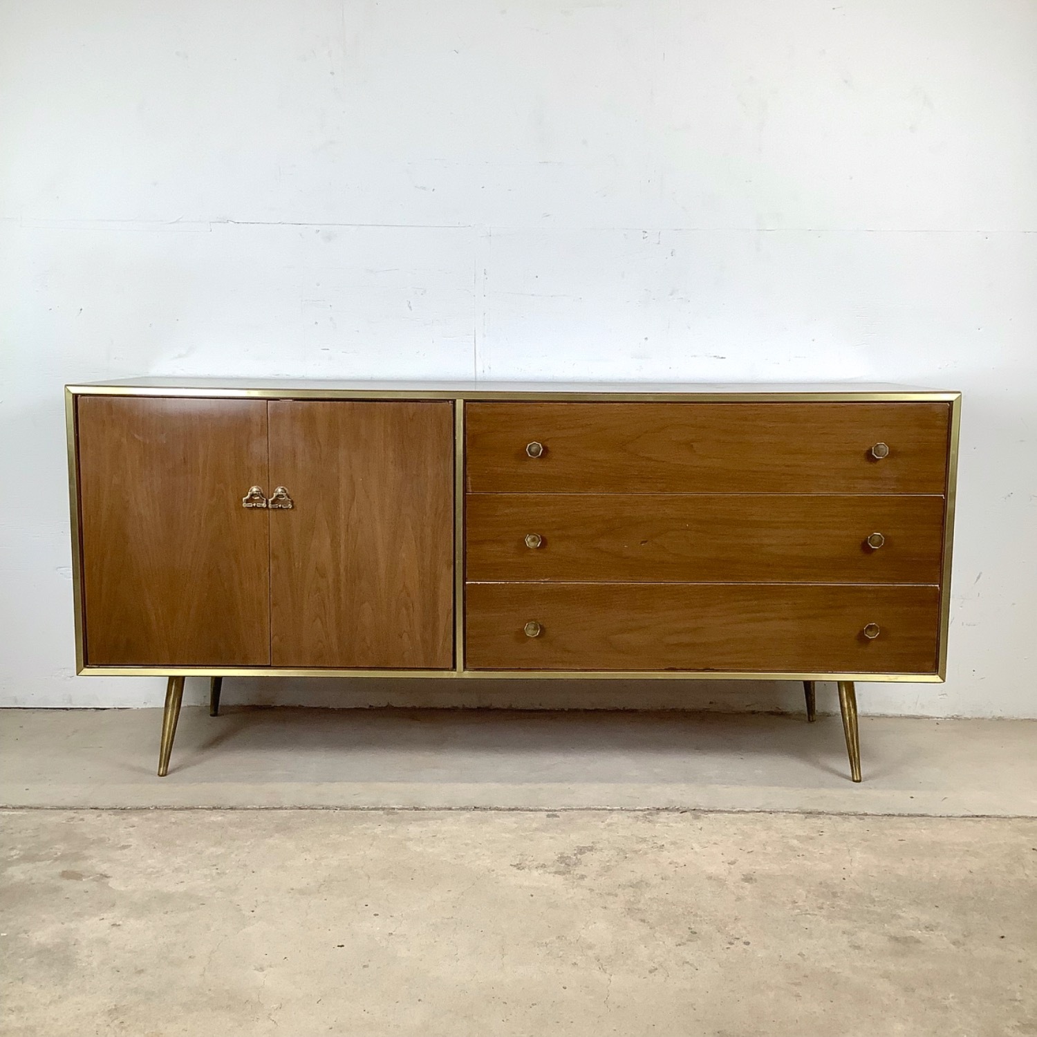 Mid-Century Six Drawer Brass Leg Dresser - image-1