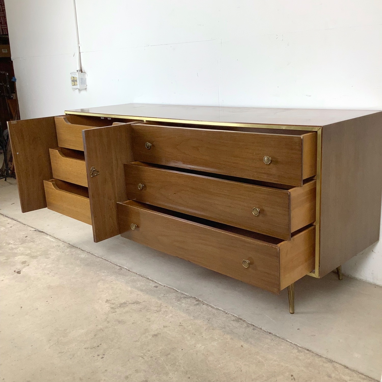 Mid-Century Six Drawer Brass Leg Dresser - image-11