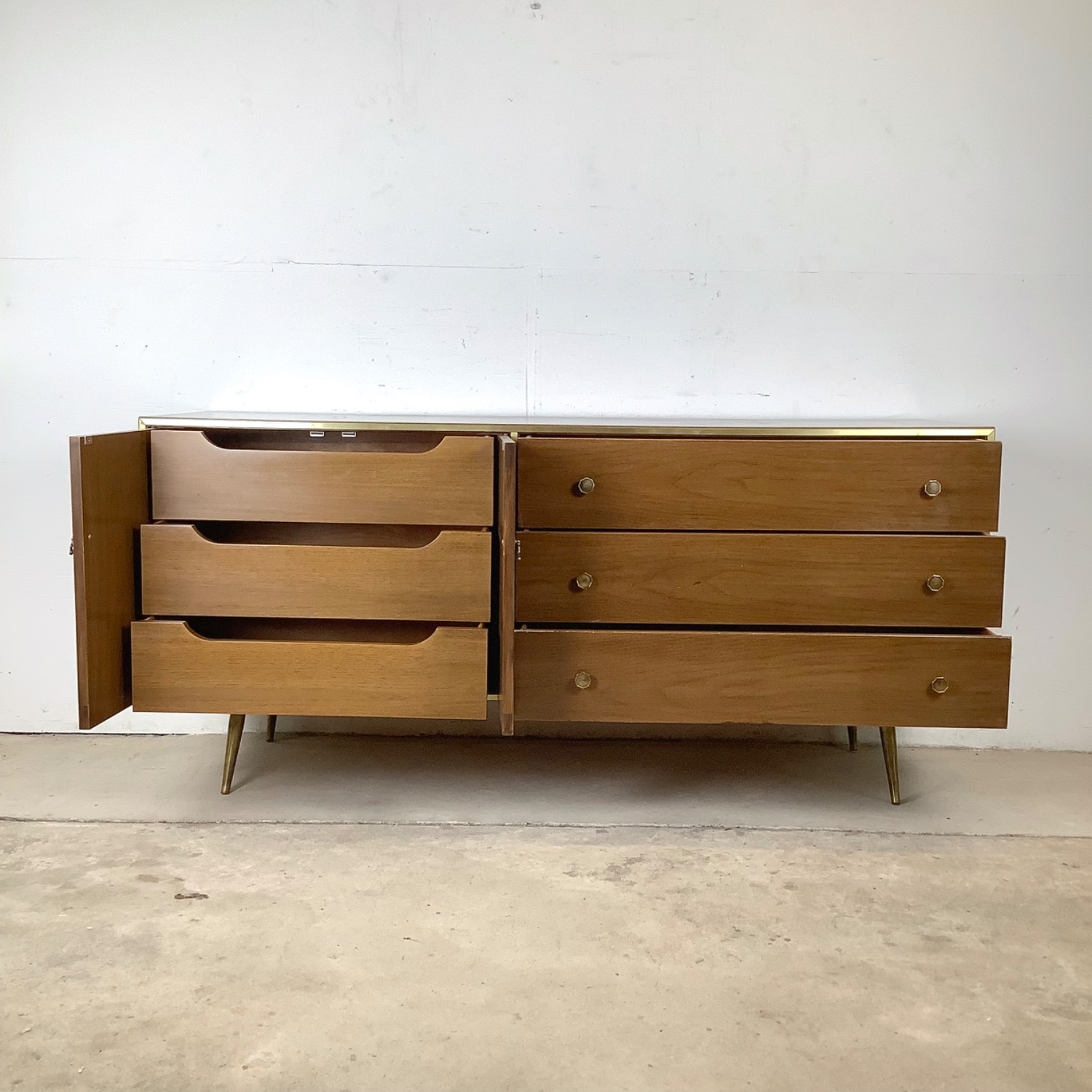 Mid-Century Six Drawer Brass Leg Dresser - image-7