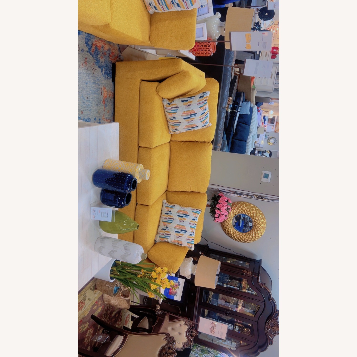 Ashley Furniture Yellow Fabric 3+ Seater Sofa - image-2