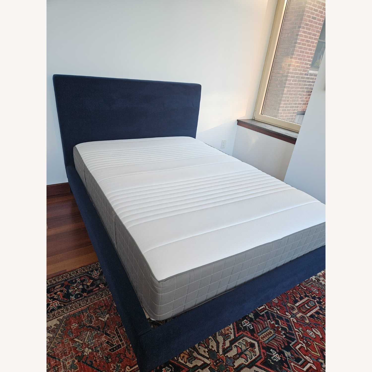 West Elm Emmett Blue Velvet Full Bed - image-1