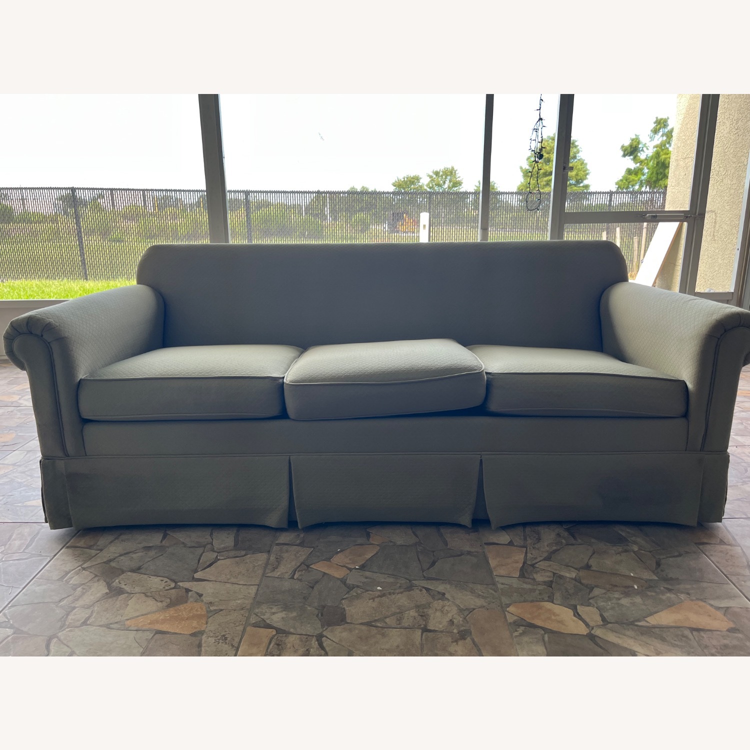 Ethan Allen Green Polyester 3+ Seater Sofa - image-1