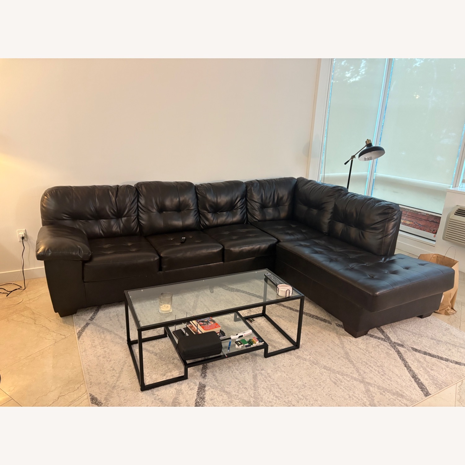 Raymour & Flanigan Gallant Black Leather Sectional Sofa - image-1