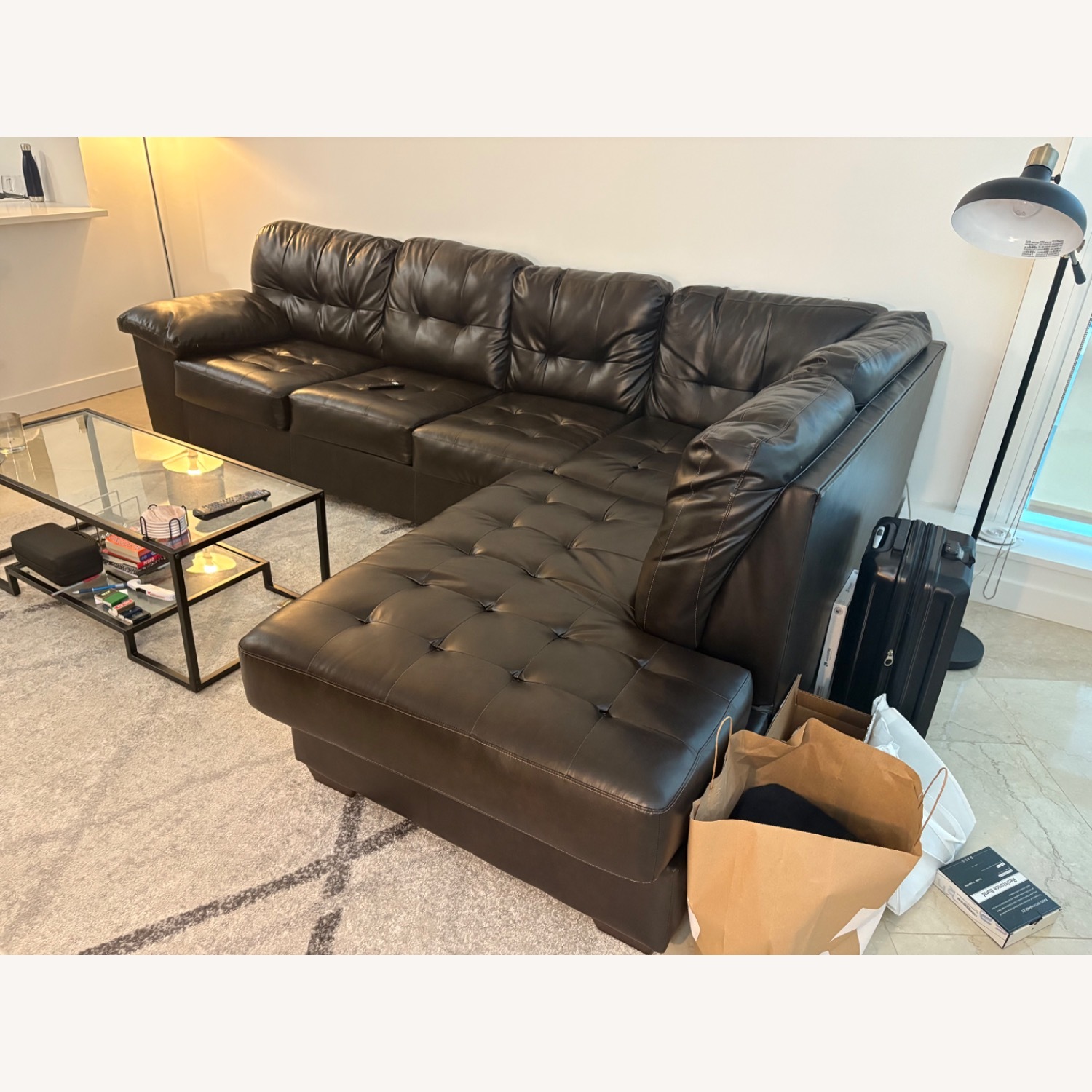 Raymour & Flanigan Gallant Black Leather Sectional Sofa - image-3