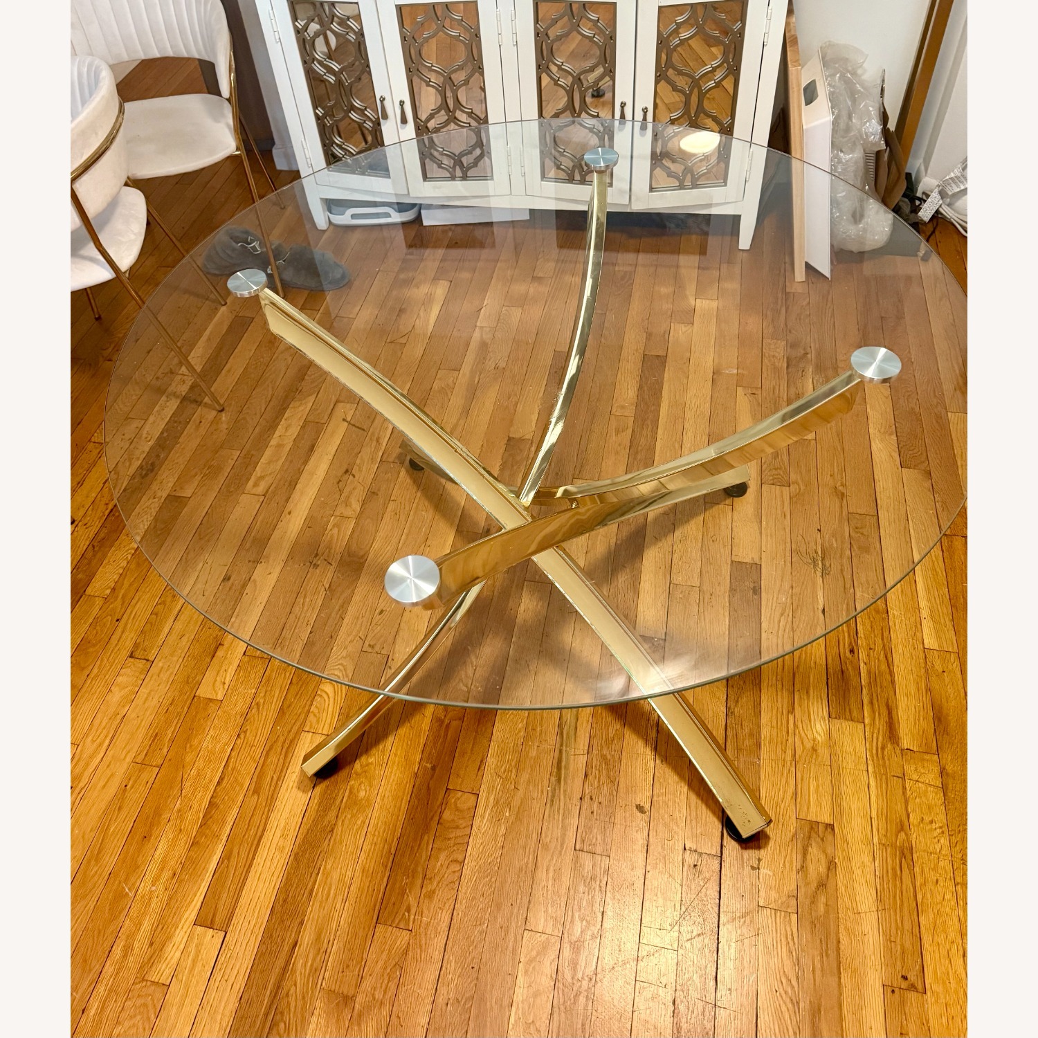 Axtell Round Glass Top Metal Base Dining Table - image-1