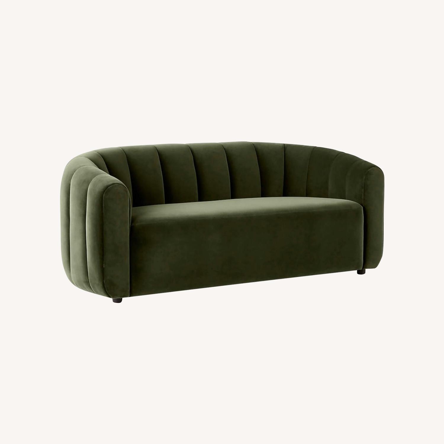 CB2 Fitz 72.5" Channeled Green Velvet Loveseat - image-0