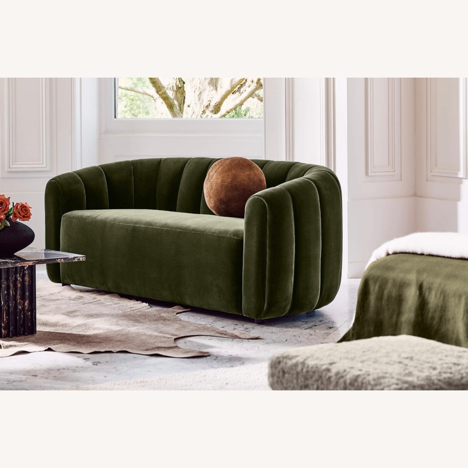 CB2 Fitz 72.5" Channeled Green Velvet Loveseat - image-9