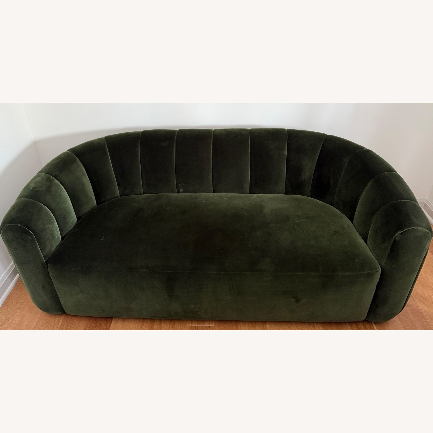 CB2 Fitz 72.5" Channeled Green Velvet Loveseat - image-1