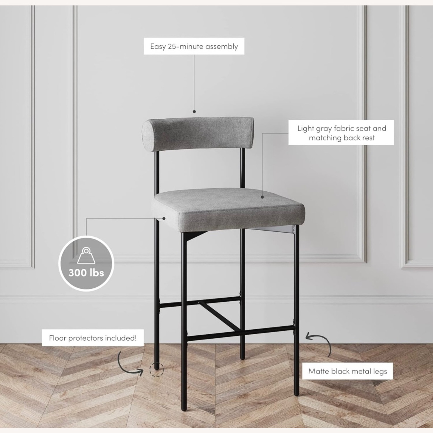 Nathan James Dahlia Counter Height Chair, Modern Barstool with Back Set Of 2 - image-6