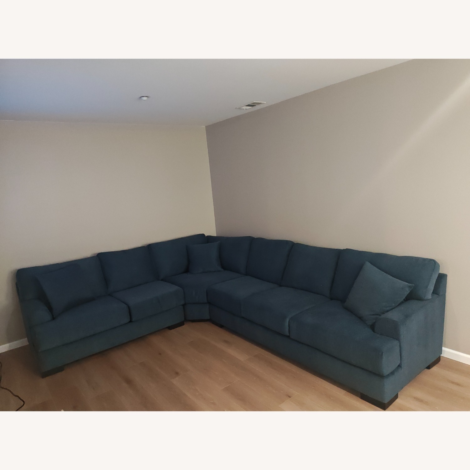 Living Spaces Santo Foam Blue Fabric 3+ Piece Sectional  - image-1