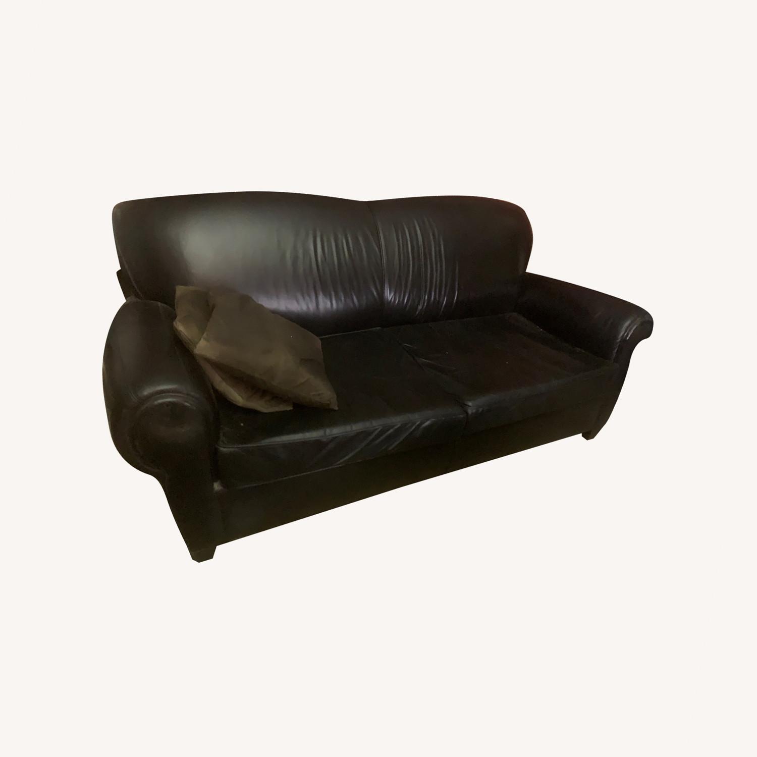 Pottery Barn Manhattan Black Leather Sleeper Sofa - image-0