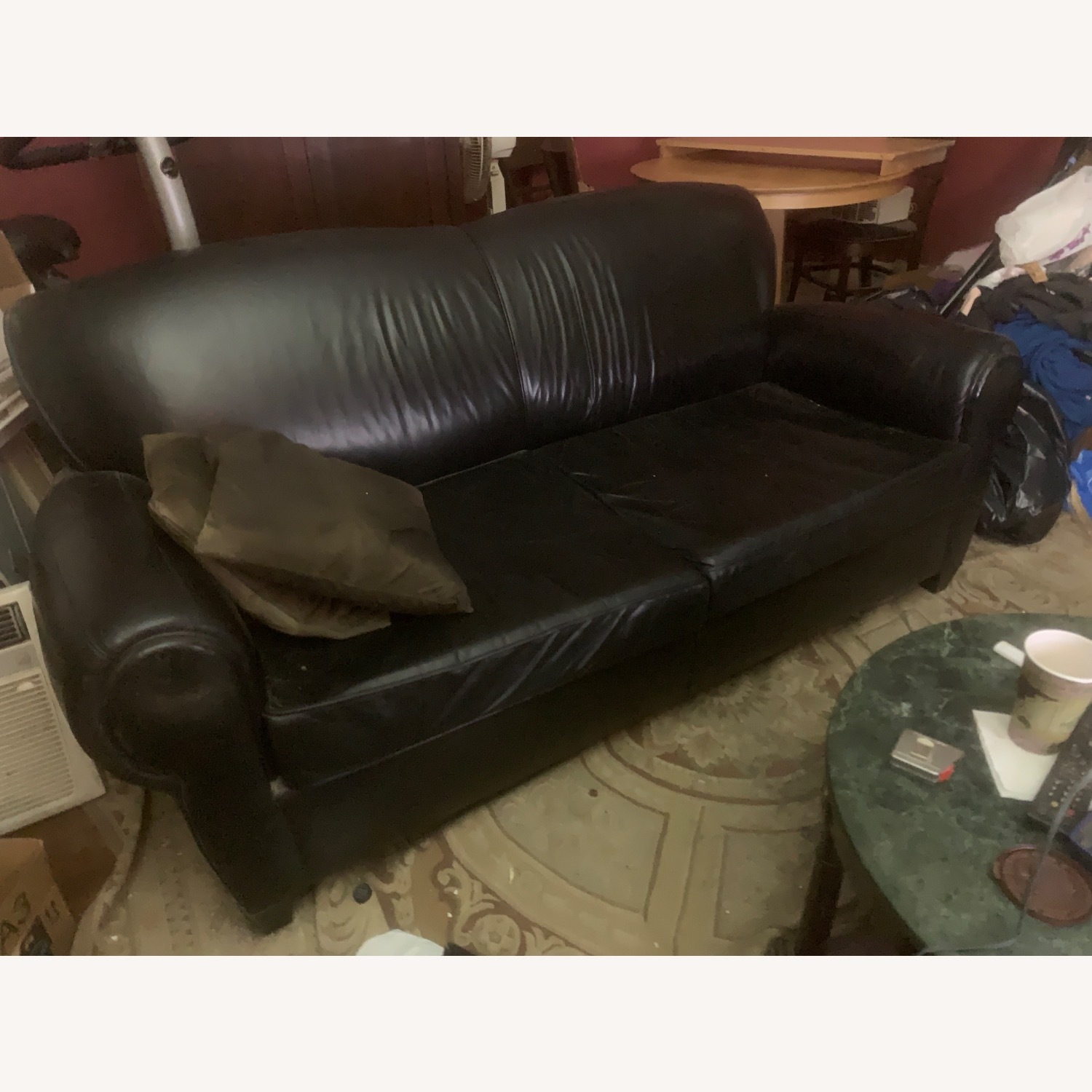 Pottery Barn Manhattan Black Leather Sleeper Sofa - image-2