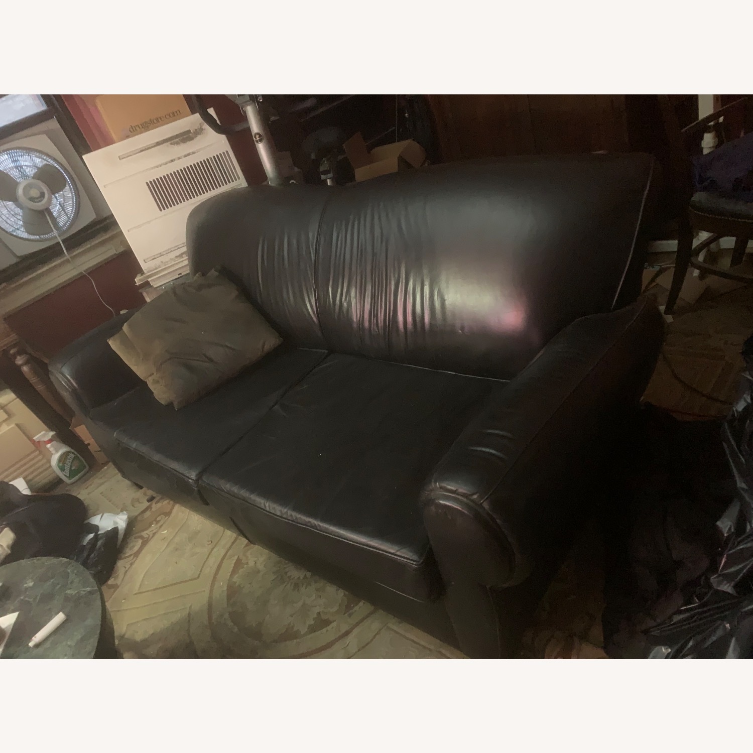 Pottery Barn Manhattan Black Leather Sleeper Sofa - image-1