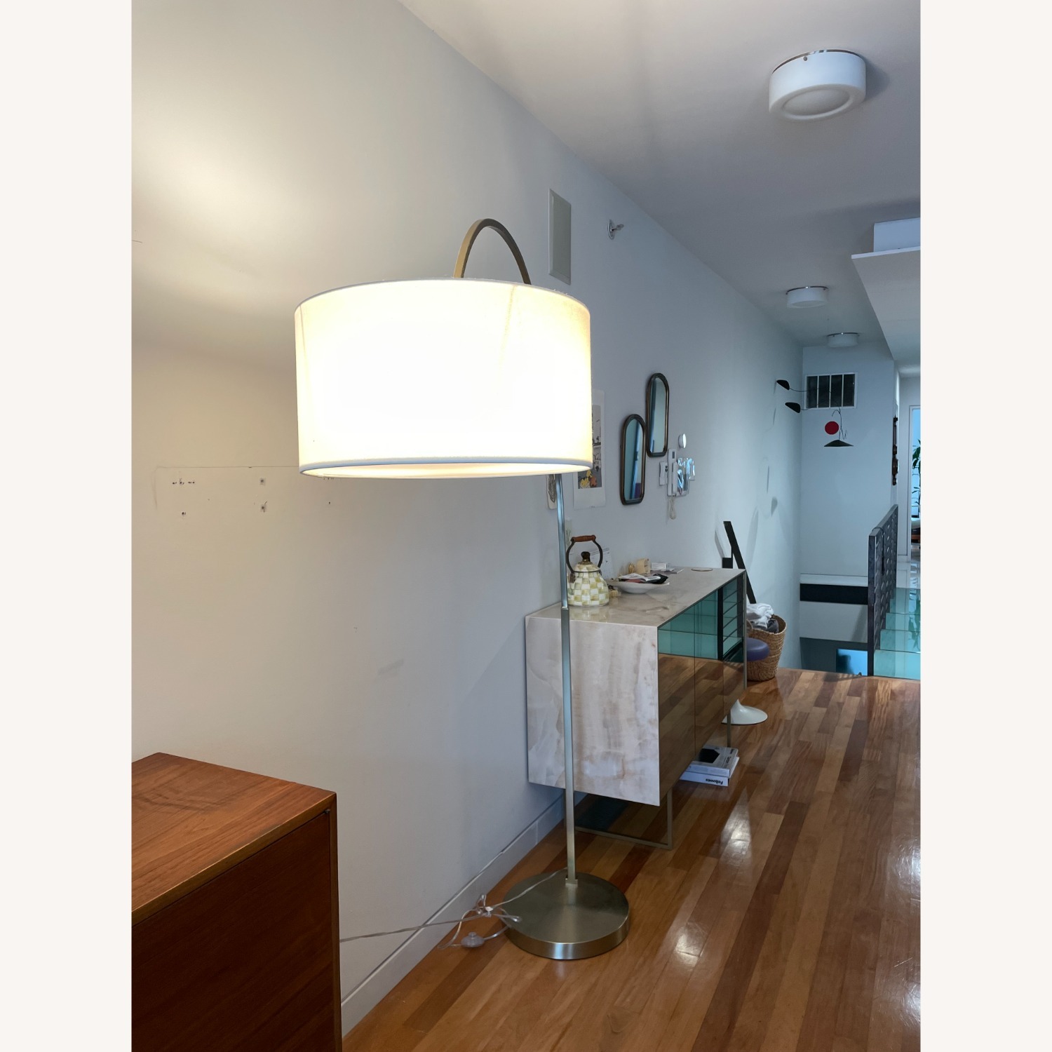 West Elm Overarching Linen Shade Floor Lamp 79" - image-1