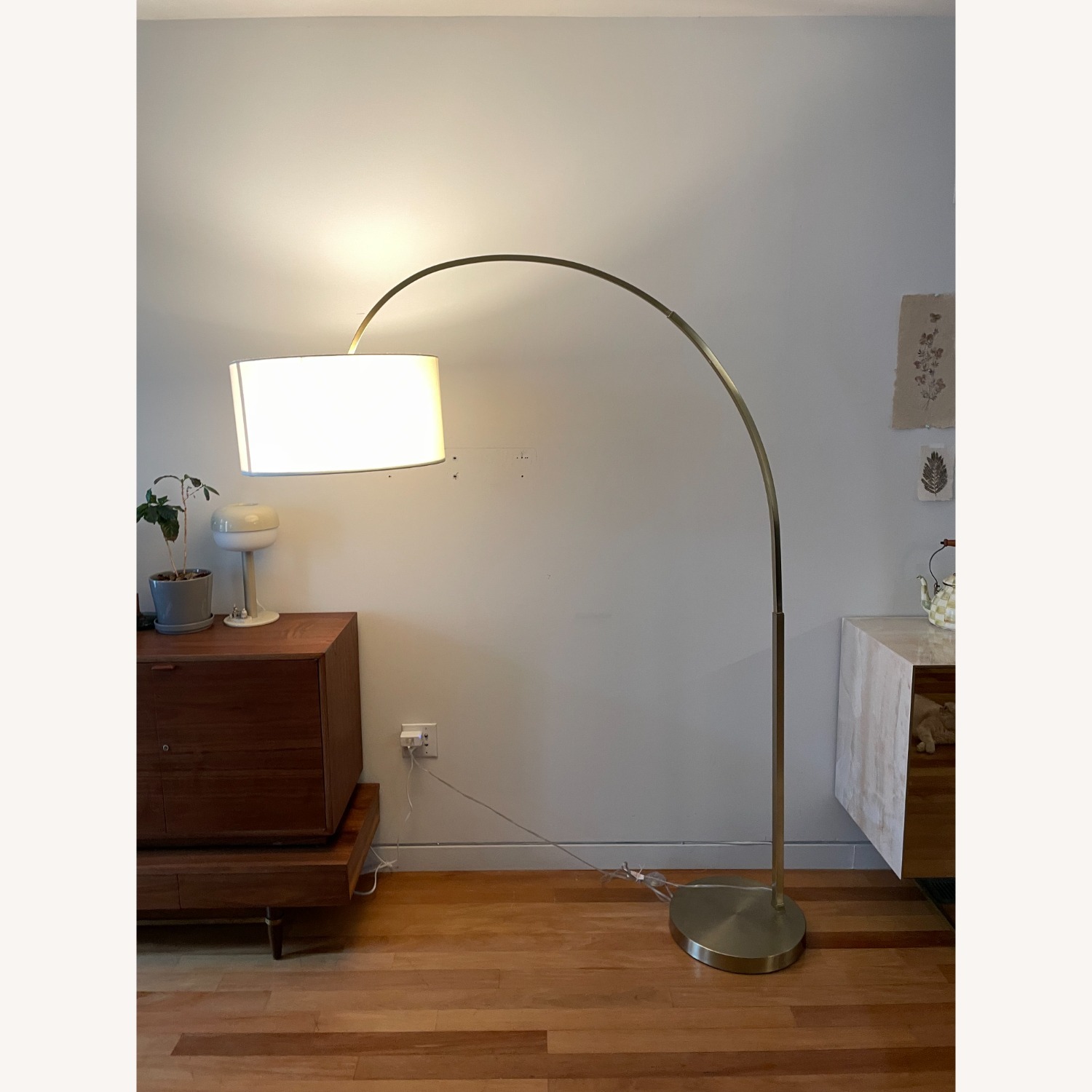 West Elm Overarching Linen Shade Floor Lamp 79" - image-3