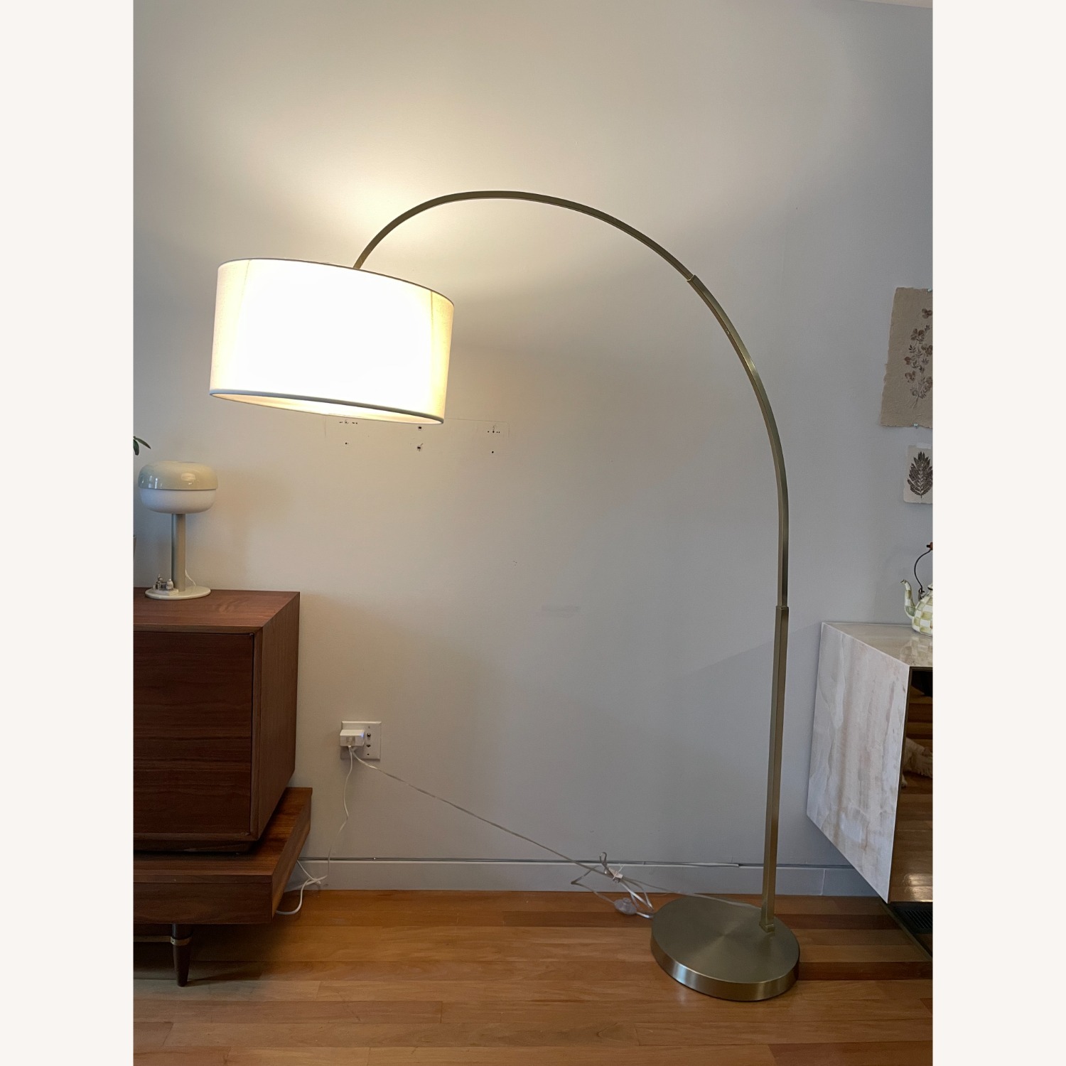 West Elm Overarching Linen Shade Floor Lamp 79" - image-2