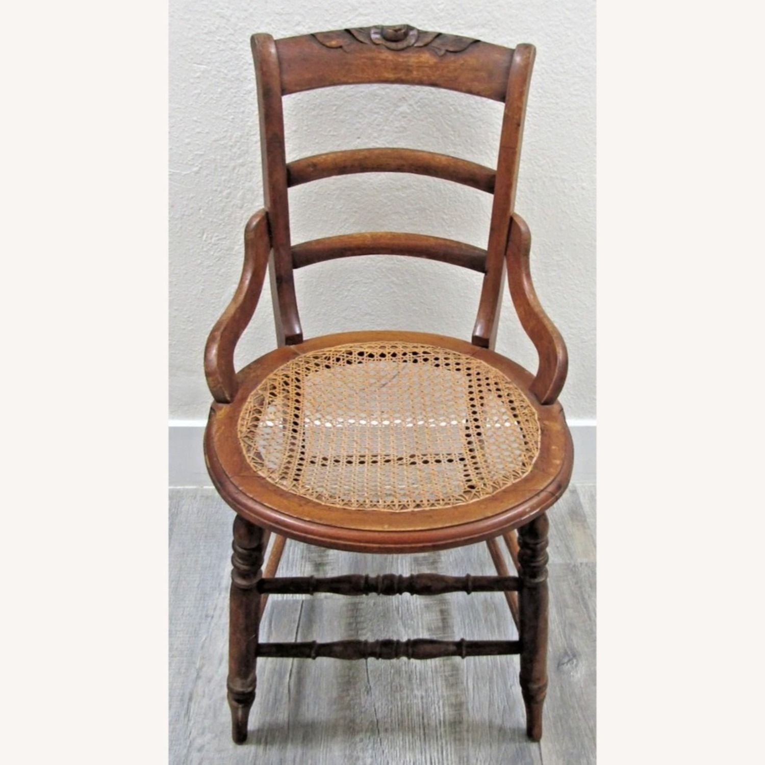 Antique Tell City Carved Ladder Hip Hugger Chair - image-3