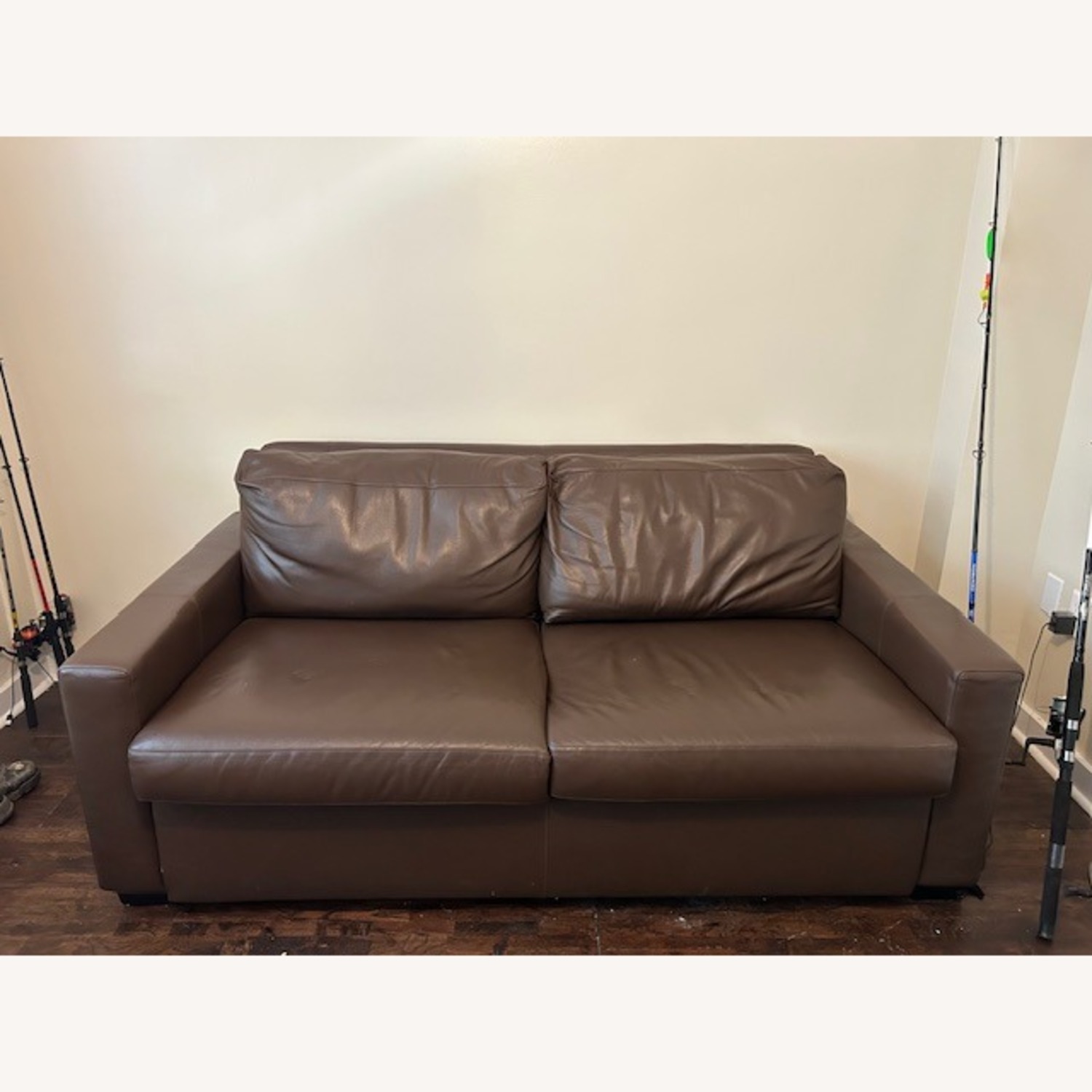 Haverty's Dark Brown Leather Sleeper Sofa - image-1