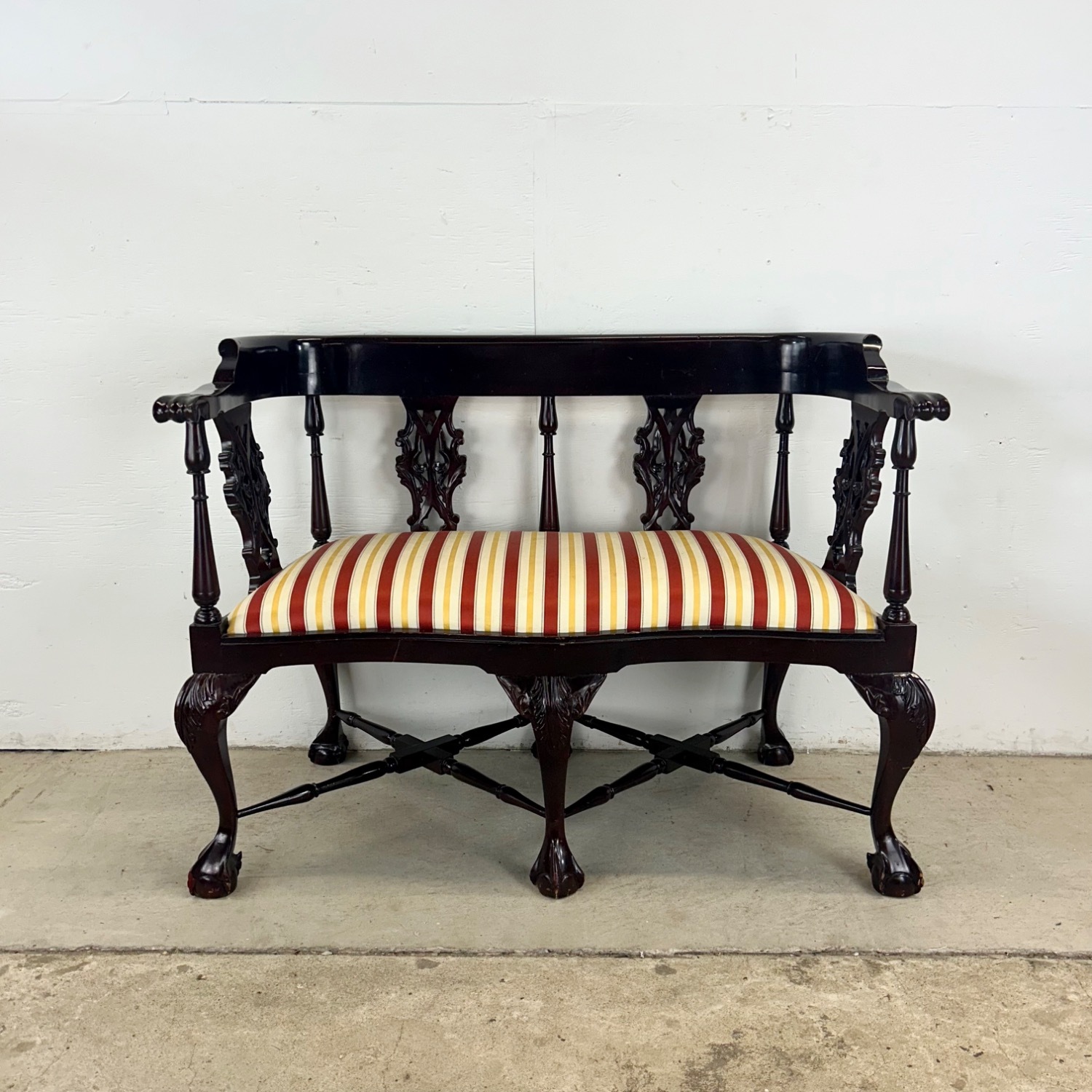 Vintage Two Seat Chippendale Settee - image-1