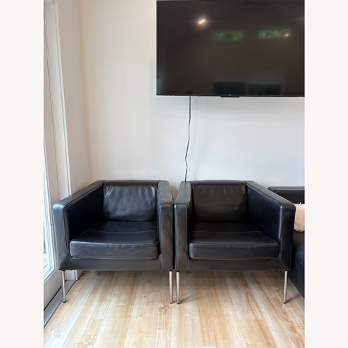 Used Set of 2 IKEA Klappsta Black Leather Armchair for sale on AptDeco