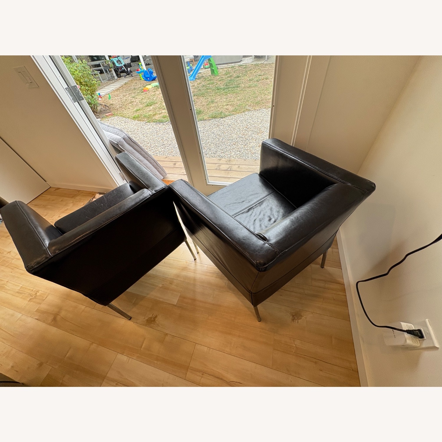 Set of 2 IKEA Klappsta Black Leather Armchair - image-5