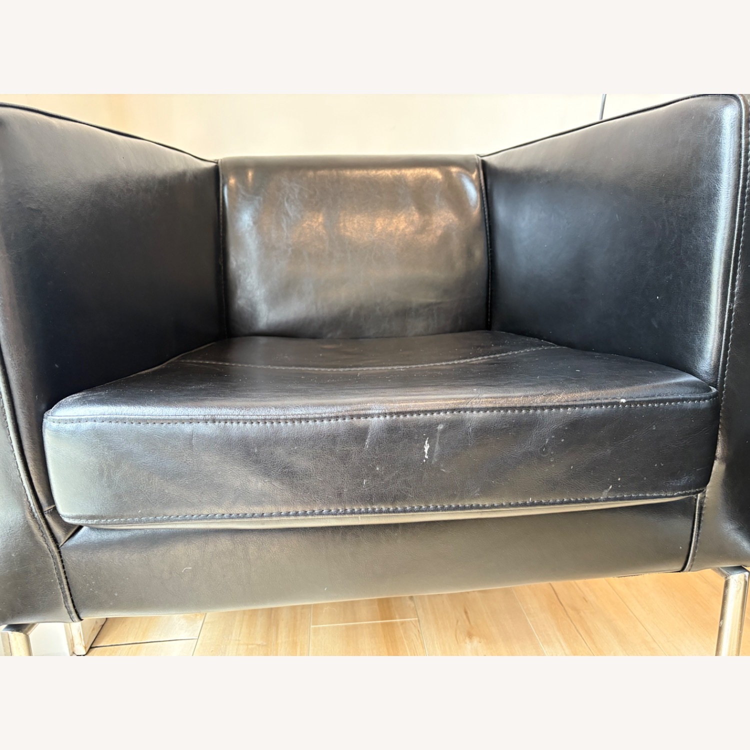 Set of 2 IKEA Klappsta Black Leather Armchair - image-4