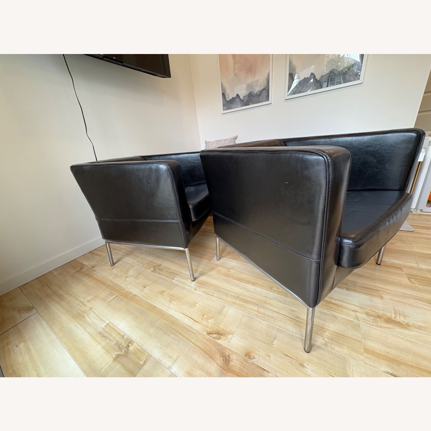 Set of 2 IKEA Klappsta Black Leather Armchair - image-3