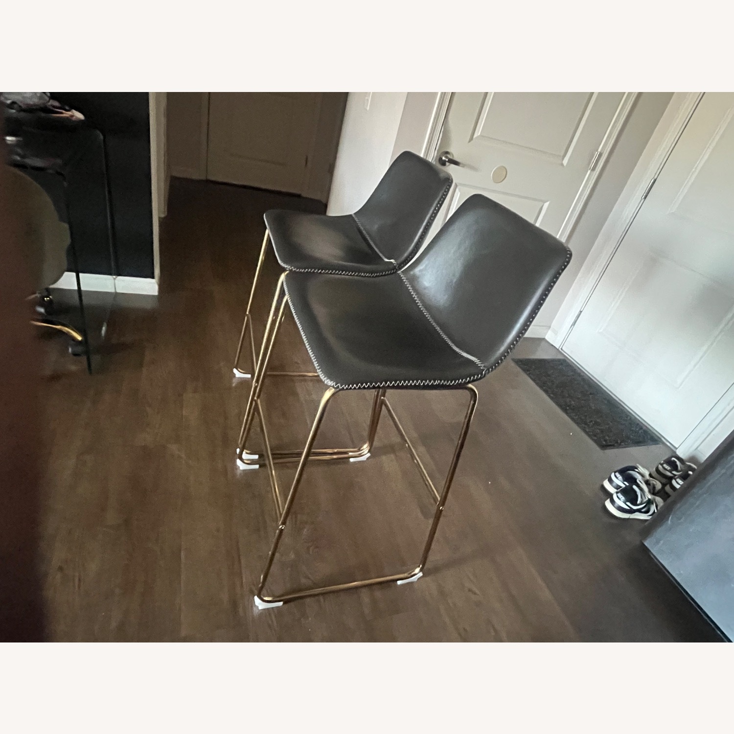 Dark Gray Leather Stools - image-1