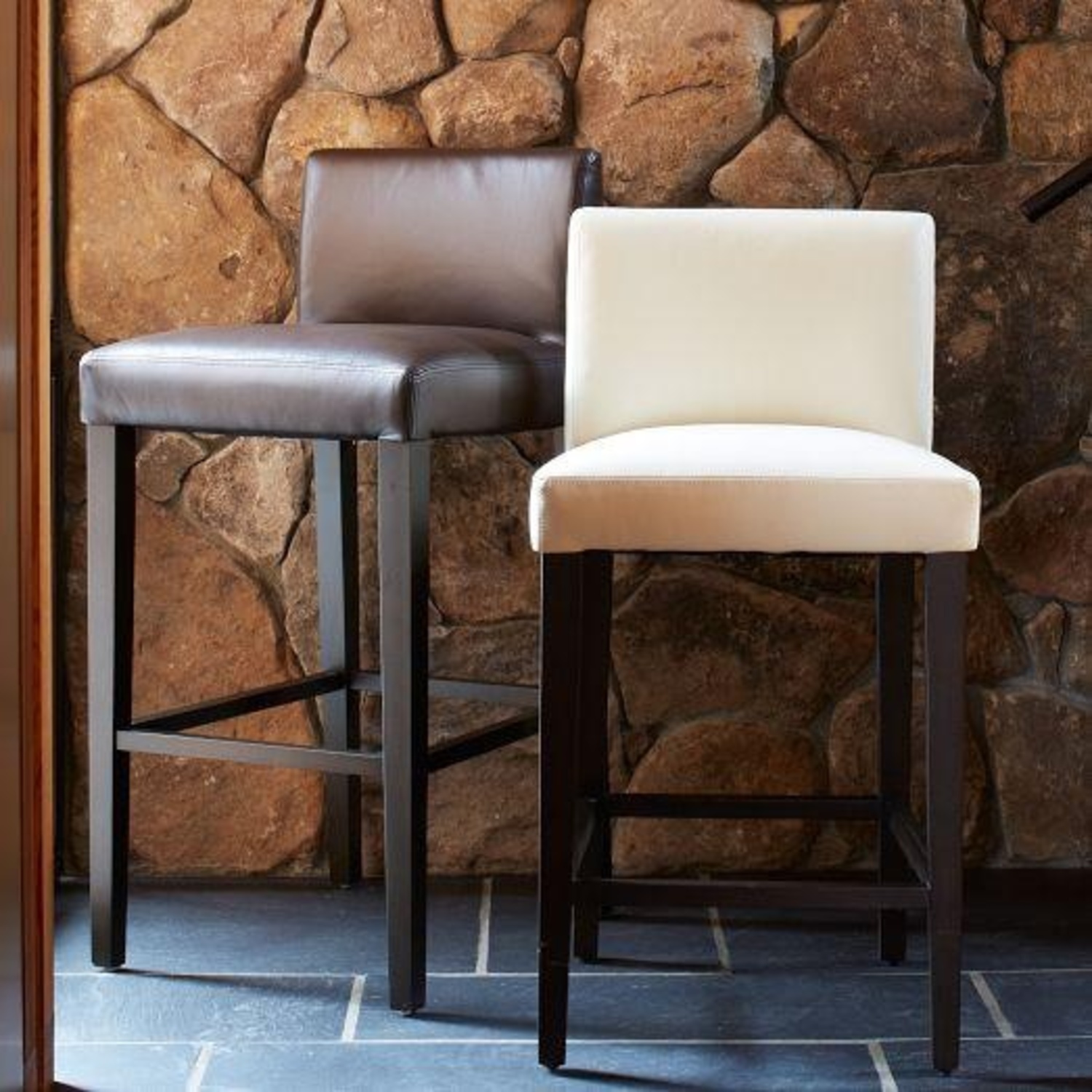 West Elm Porter Dark Brown Leather Stools - image-0