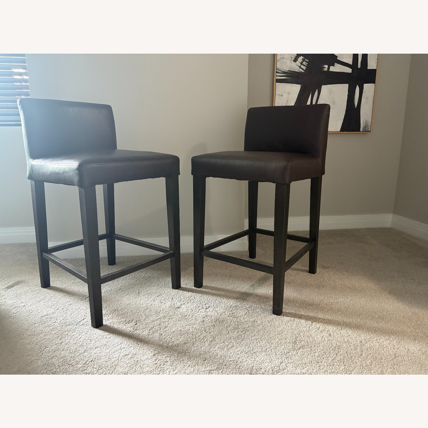 West Elm Porter Dark Brown Leather Stools - image-7