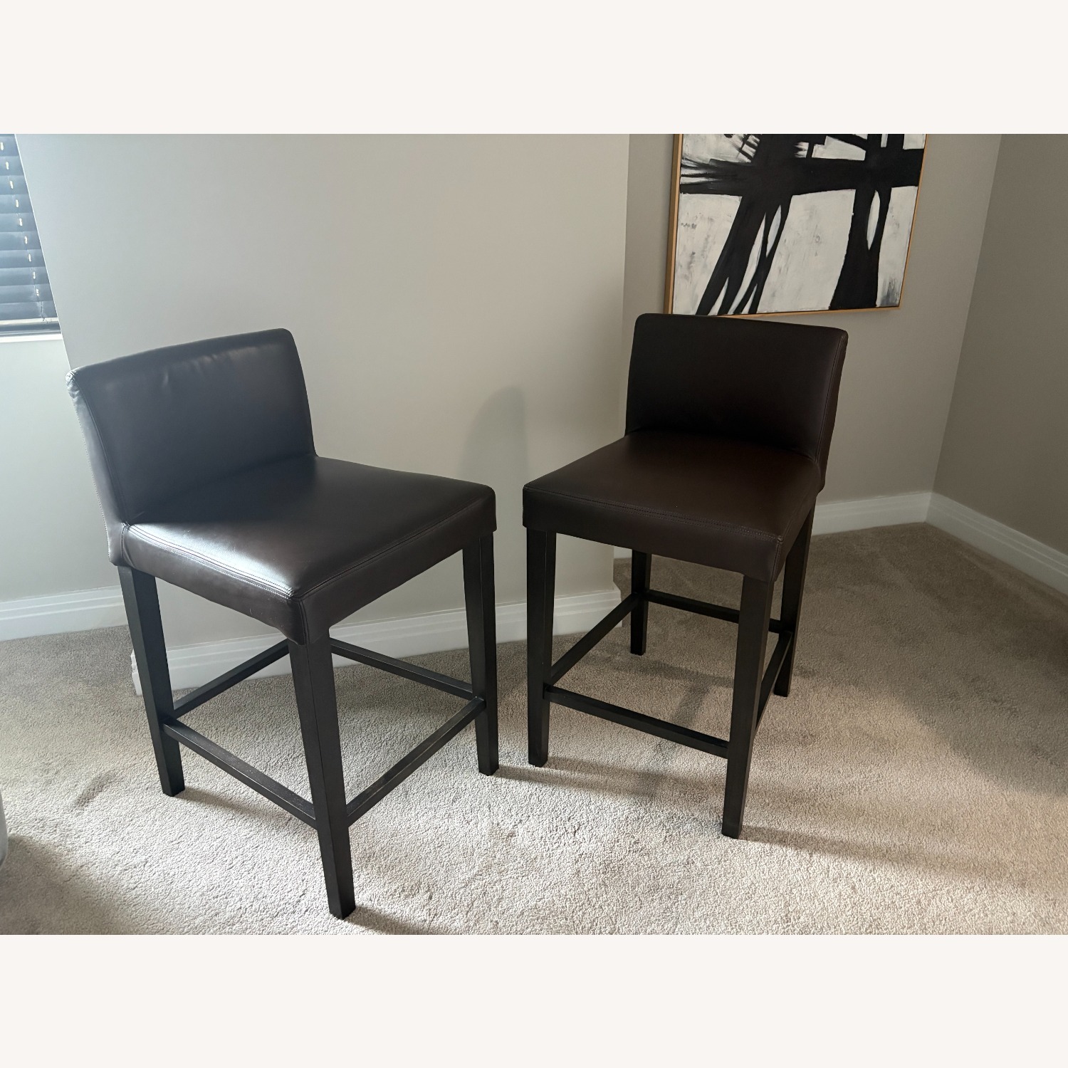 West Elm Porter Dark Brown Leather Stools - image-1