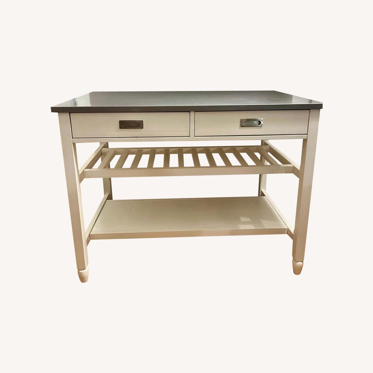 White Kitchen Island Stainless Steel Drop Leaf Top - image-0
