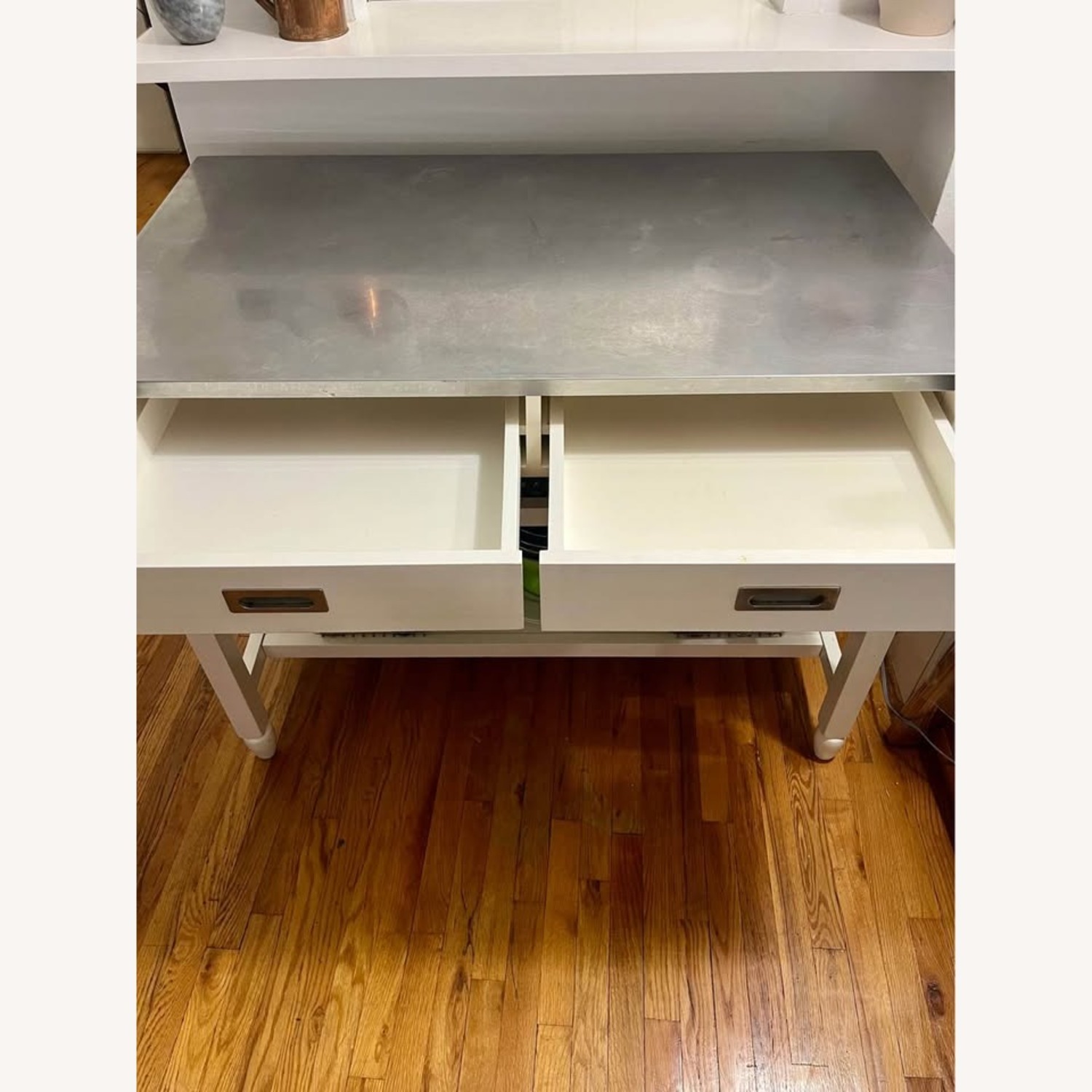 White Kitchen Island Stainless Steel Drop Leaf Top - image-3