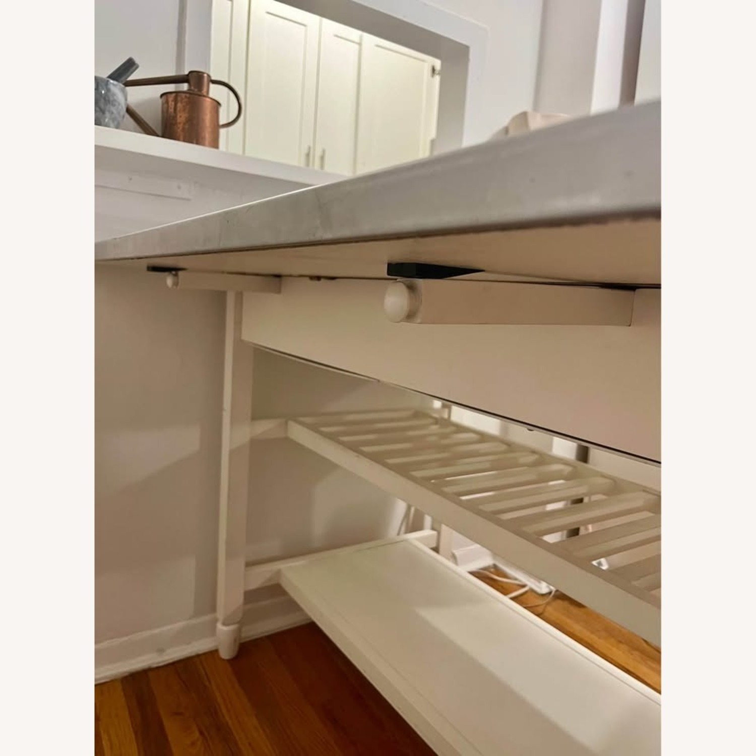 White Kitchen Island Stainless Steel Drop Leaf Top - image-6