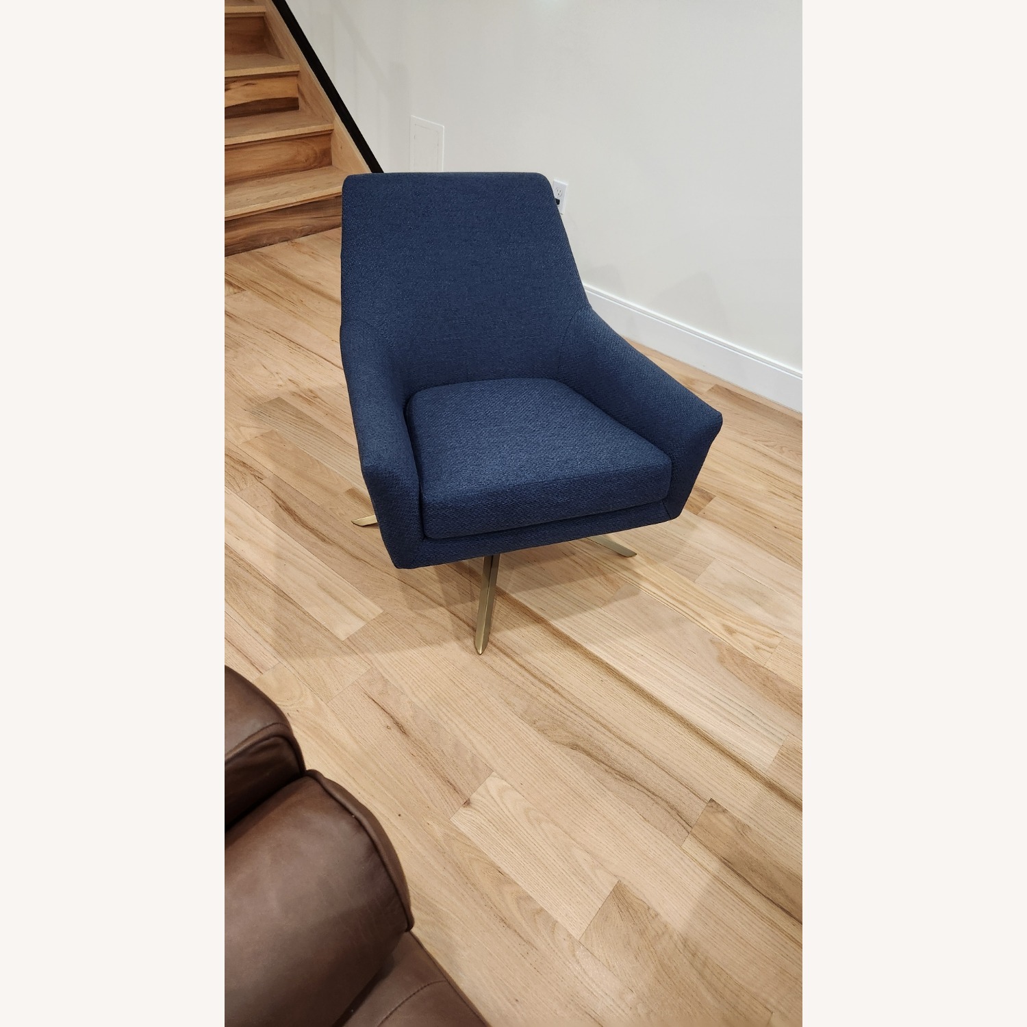 Article Spin Swivel Blue Fabric Accent Chair - image-1